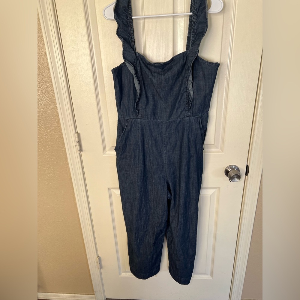 GAP Denim Jumpsuit Ruffle Apron Wide Leg Size 12 - Picture 5 of 10